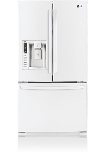 LG LFX25976SW 24.7 cu. ft. French Door Refrigerator, Glass Shelves, Glide N' Serve Drawer, External Ice/Water Dispenser, LED Interior Light, Linear Compressor, Smooth White