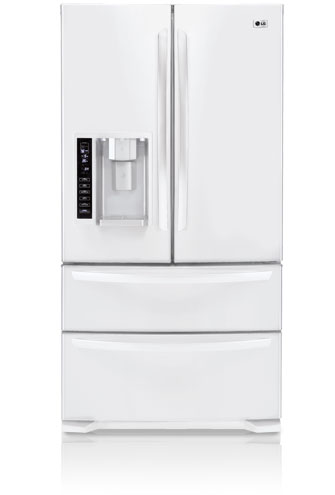 LG LMX25984SW 24.7 cu. ft. French Door Refrigerator, 4 Spill Protector Glass Shelves, 4 Compartment Crisper, External Ice/Water Dispenser and Double Freezer Drawers, Smooth White