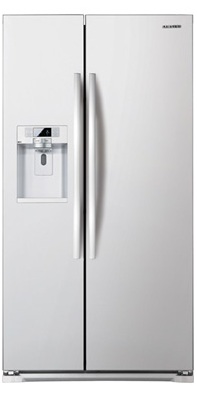 Samsung RSG257AAWP 24.1 cu. ft. Counter-Depth Side by Side Refrigerator, Twin Cooling Plus, Power Freeze/Cool Options, External Ice/Water Dispenser, In-Door Ice Maker, LED Lighting, Wine Rack
