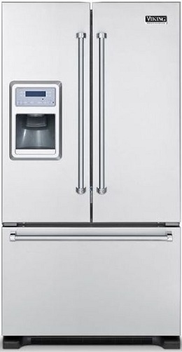 Viking Professional VCFF136DSS 19.8 cu. ft. Counter-Depth French Door Refrigerator, Slide-Out Spillproof Glass Shelves, Meat Savor/Produce Drawers, External Ice/Water Dispenser, LCD Display