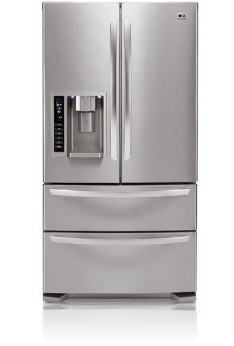LG LMX25984ST 24.7 cu. ft. French Door Refrigerator, 4 Spill Protector Glass Shelves, 4 Compartment Crisper, External Ice/Water Dispenser and Double Freezer Drawers, Stainless Steel