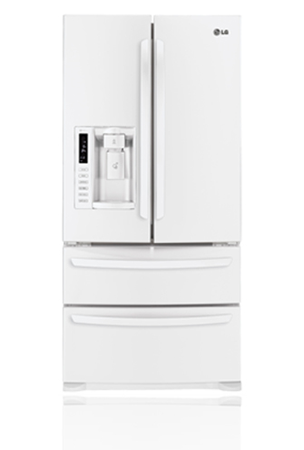 LG LMX25988SW 24.7 cu. ft. French Door Refrigerator, Double Freezer Drawers, Glide N' Serve Drawer, Energy Star Qualified, External Water/Ice Dispenser, Smooth White