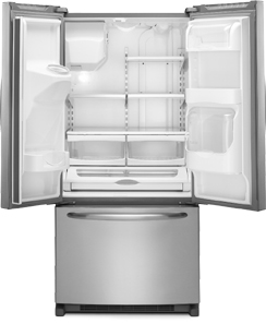 Maytag Ice2O MFI2269VEM 22.0 cu. ft. French-Door Refrigerator, Adjustable Spill-Catcher Glass Shelves, Beverage Chiller Compartment, Humidity-Controlled Crispers, External Ice/Water Dispenser, Exterior Electronic Controls