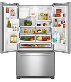 Maytag Ice2O EcoConserve MFI2665XEM 25.5 cu. ft. French Door Refrigerator, 4 Spill-Catcher Glass Shelves, 2 FreshLock Crispers, SmoothClose Freezer Drawer, External Water/Ice Dispenser